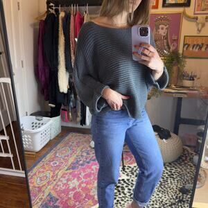 Sadie & Sage Off the Shoulder Sweater Blue/Grey Medium